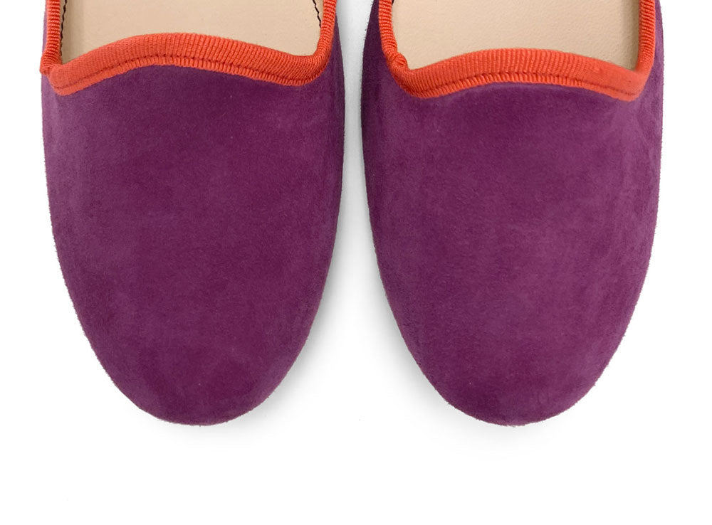 Slippers donna in camoscio fragola e dettagli arancio