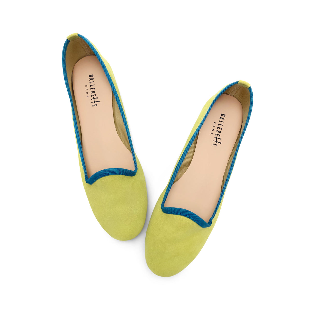 Slippers donna in camoscio verdi lime e dettagli petrolio