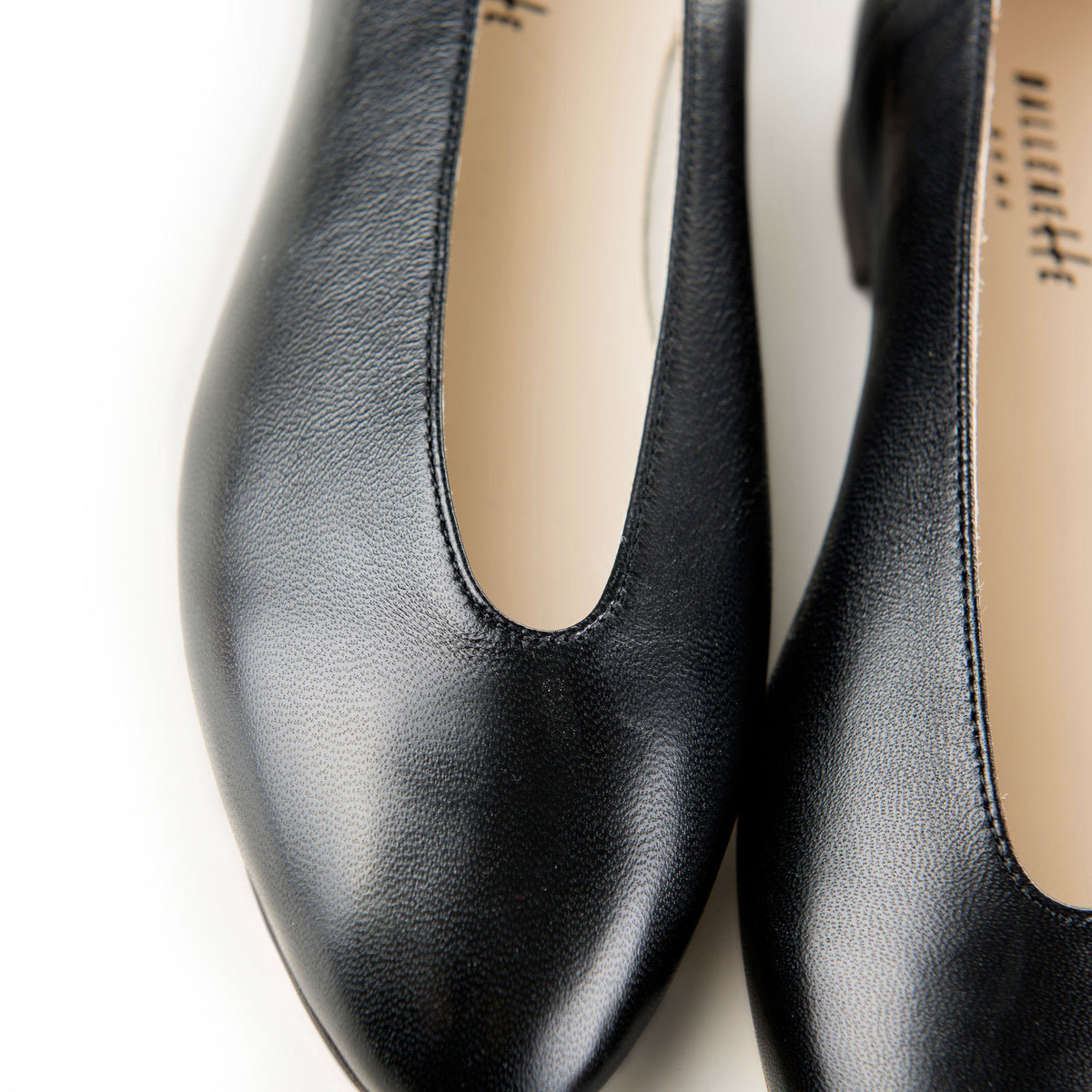 Black leather high vamp flats