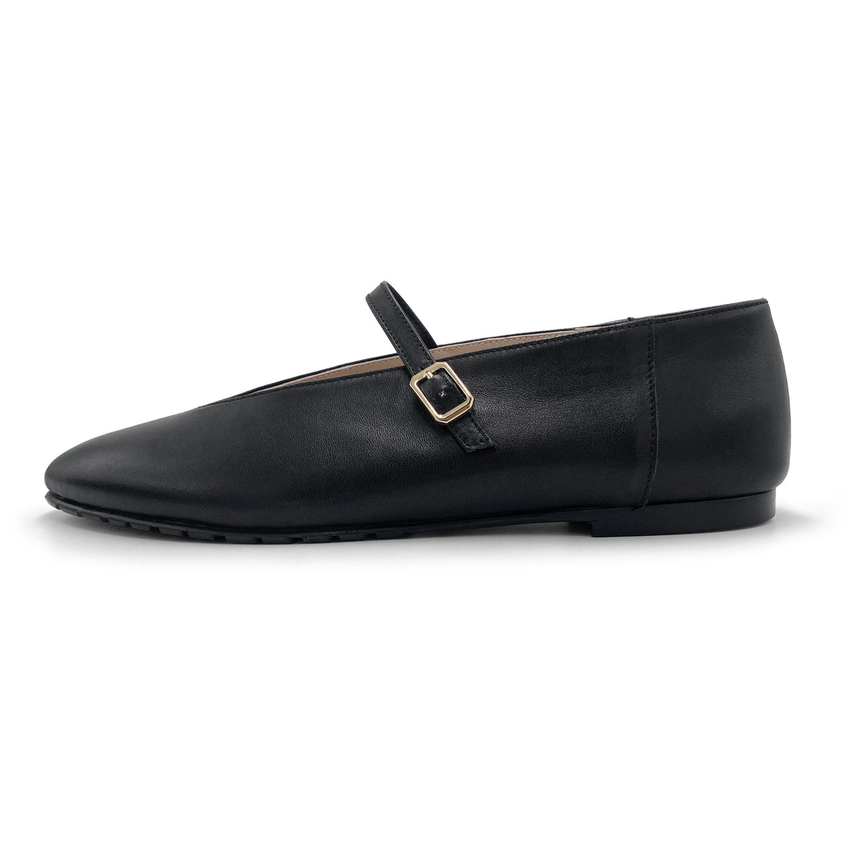 Schwarze Ballerinas aus Leder mit V-Ausschnitt und Riemchen