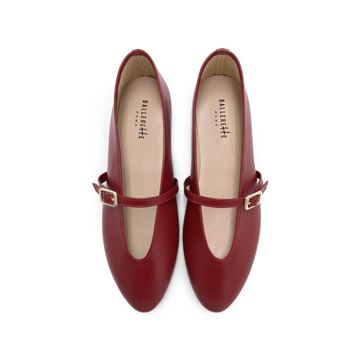Ballerine rosse in pelle con scollo a V e cinturino