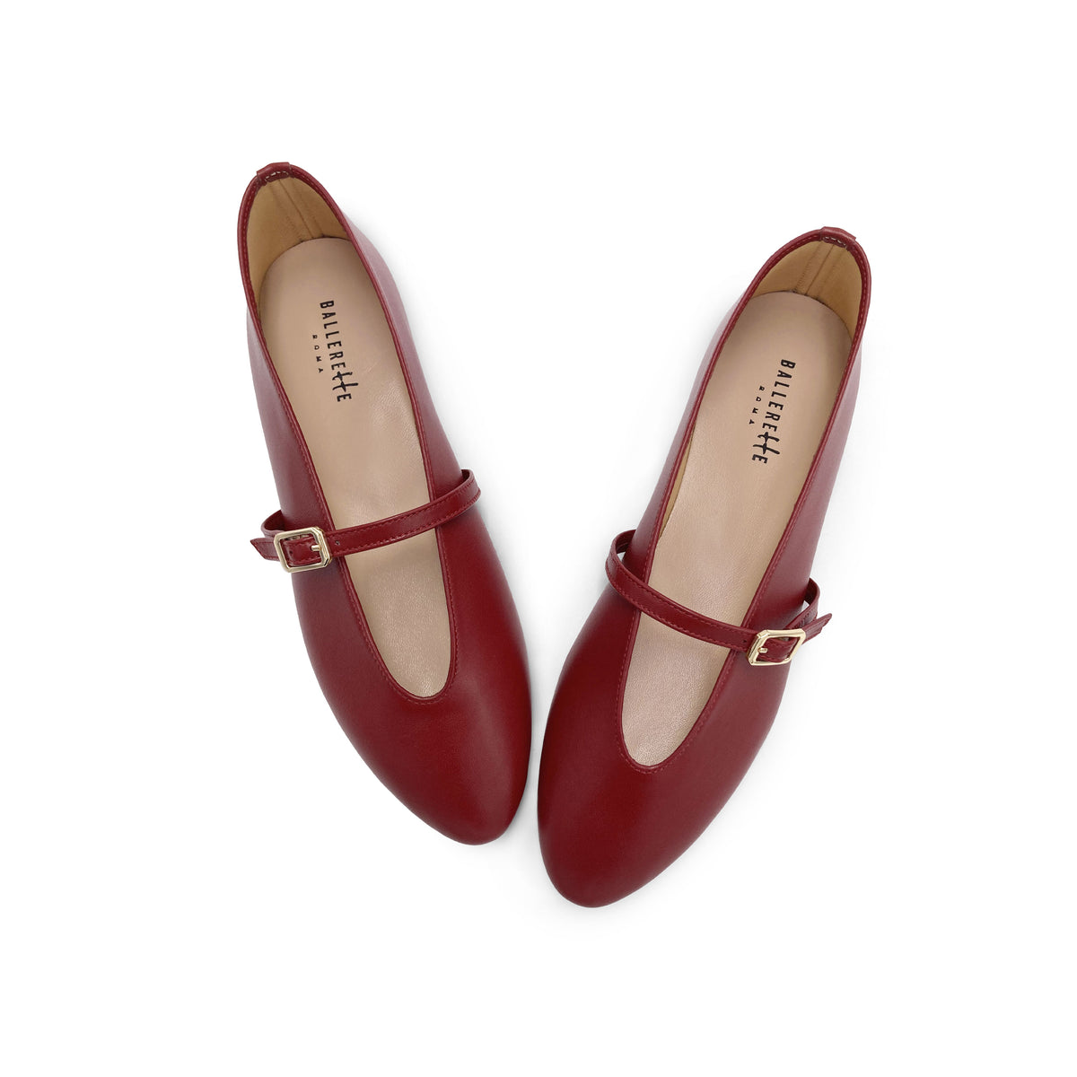Ballerine rosse in pelle con scollo a V e cinturino