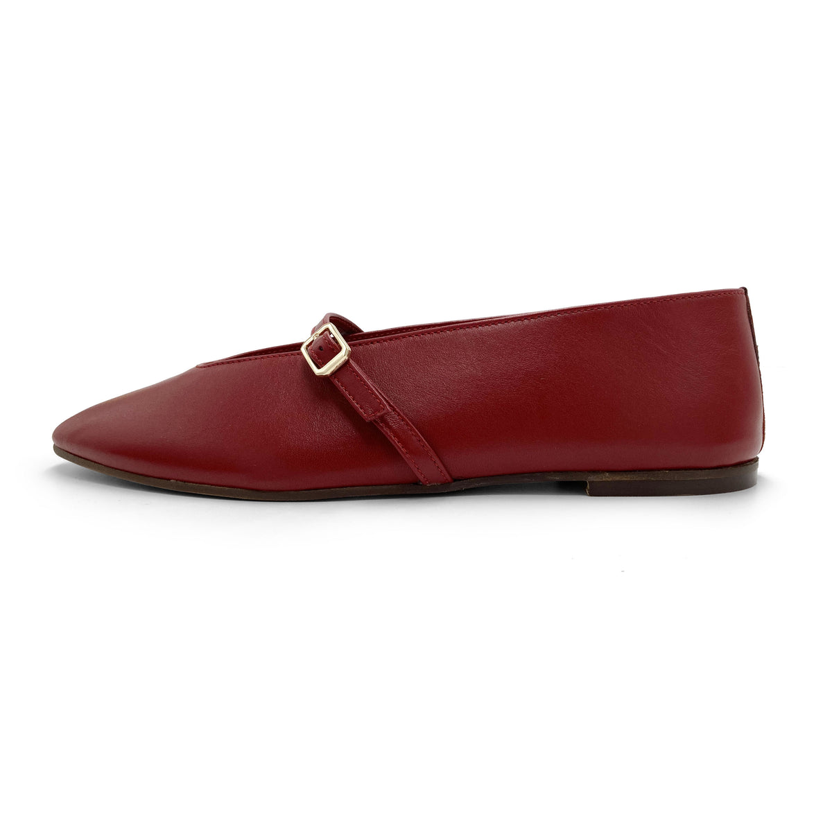Ballerine rosse in pelle con scollo a V e cinturino