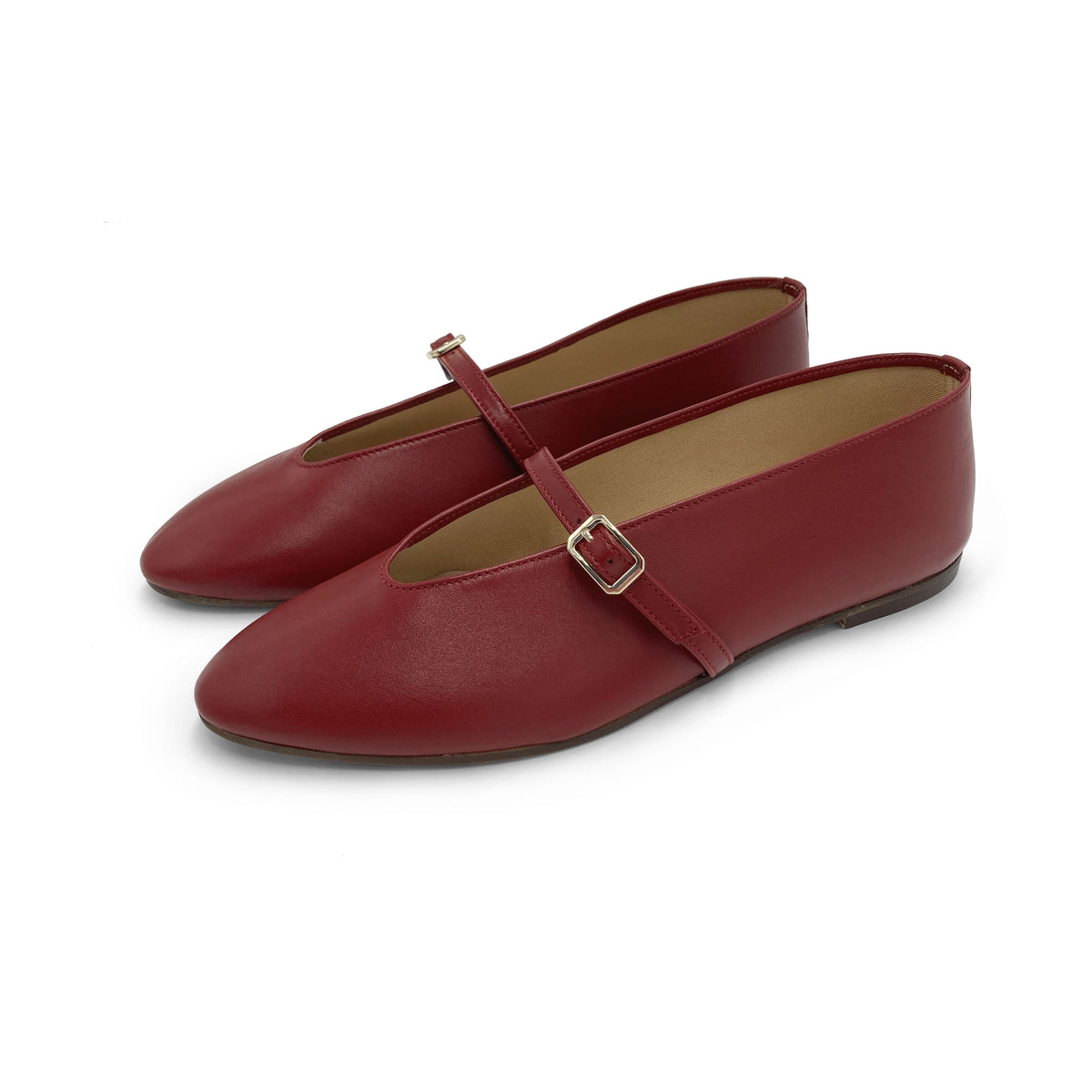 Ballerine rosse in pelle con scollo a V e cinturino