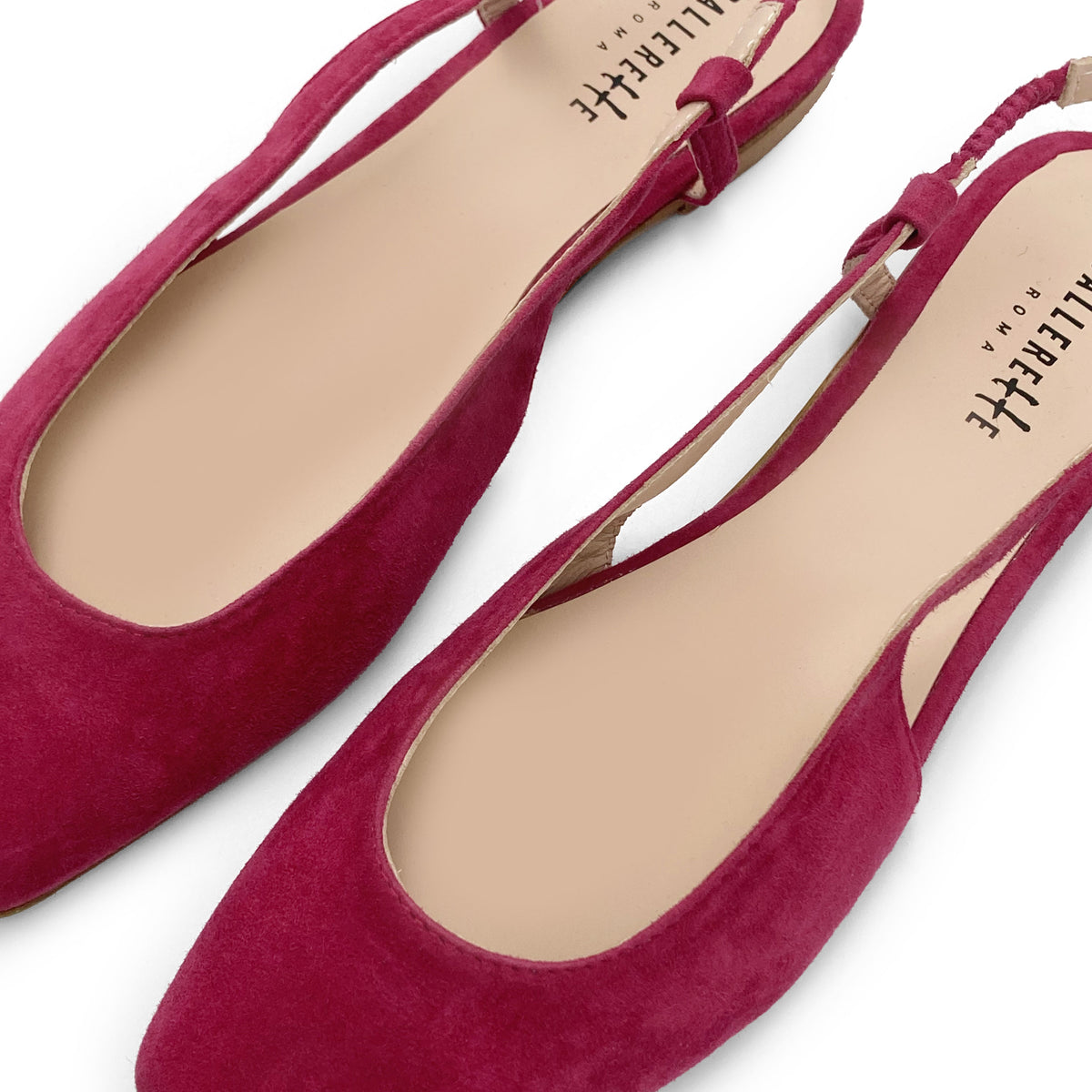Fuchsia Slingback Ballerinas aus Wildleder mit quadratischer Spitze