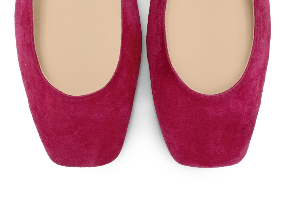 Fuchsia Slingback Ballerinas aus Wildleder mit quadratischer Spitze