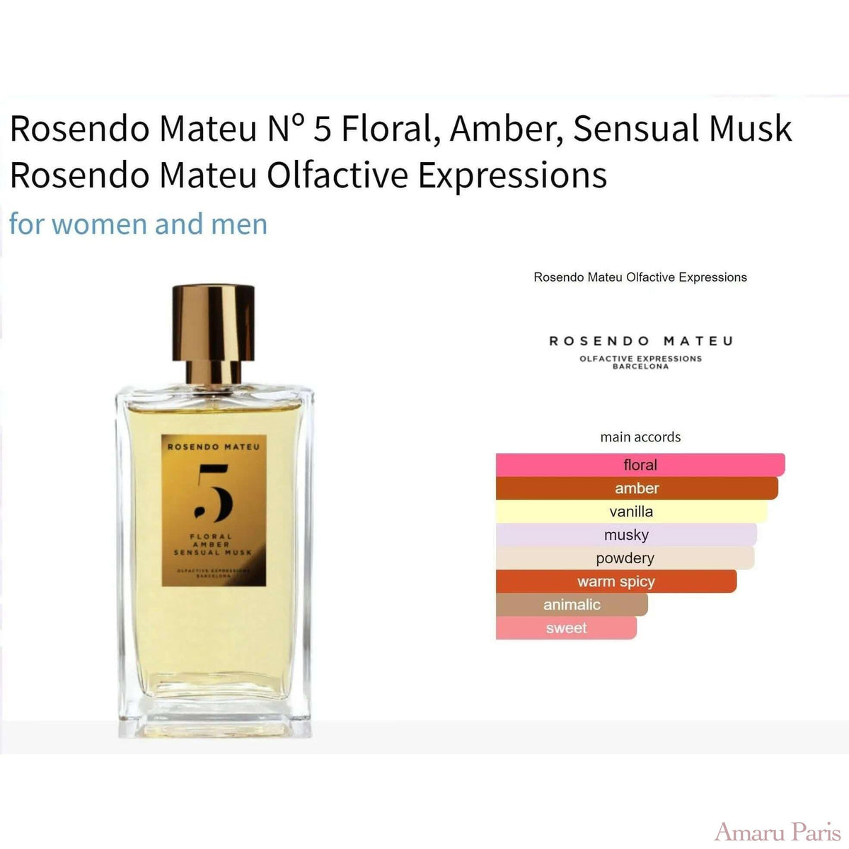 Nº 5 Floral, Amber, Sensual Musk Rosendo Mateu – échantillon et décant de parfum, vue 3