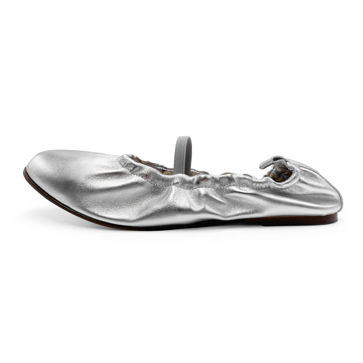 Ballerine accollate argento in pelle con cinturino elastico