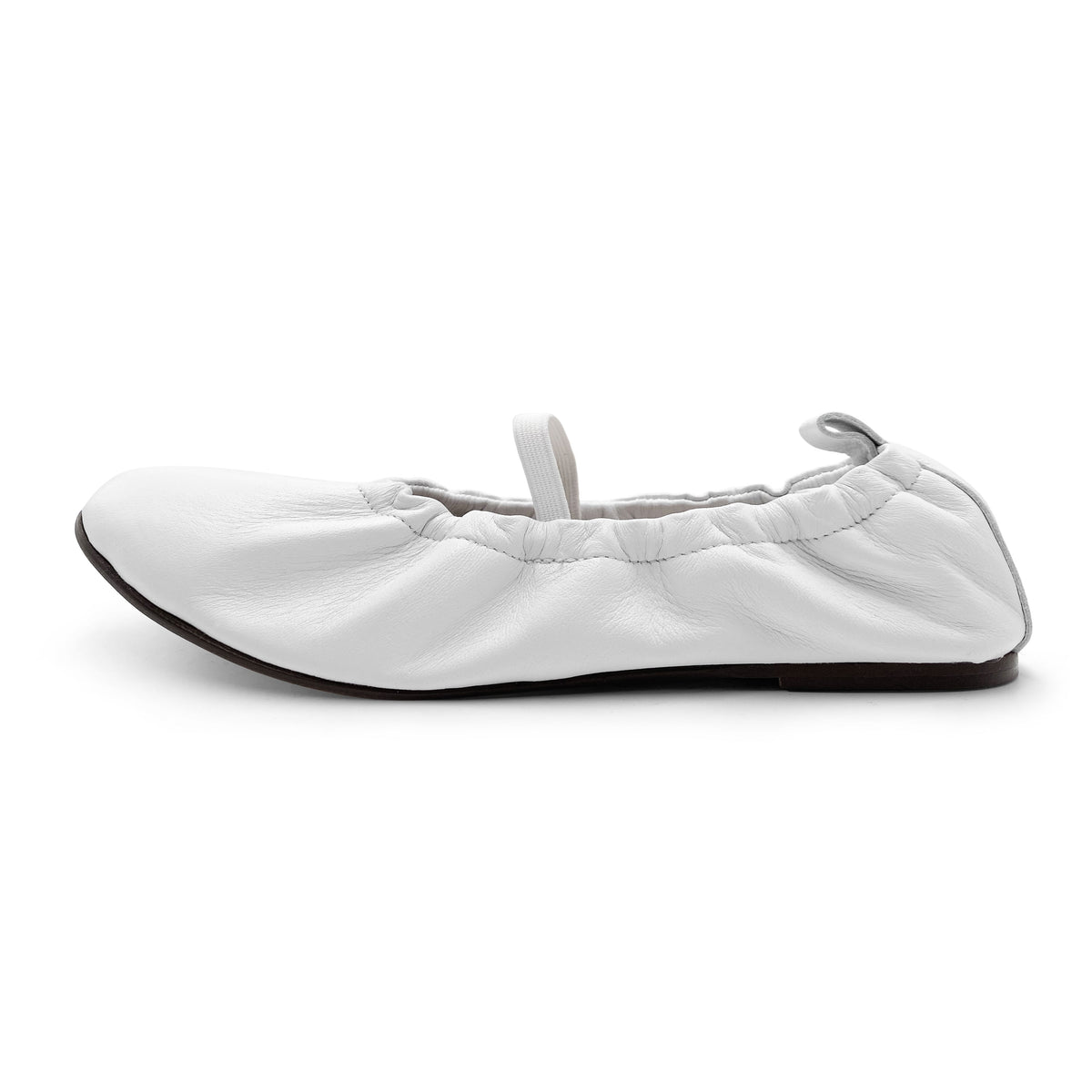 Ballerine accollate bianche in pelle con cinturino elastico