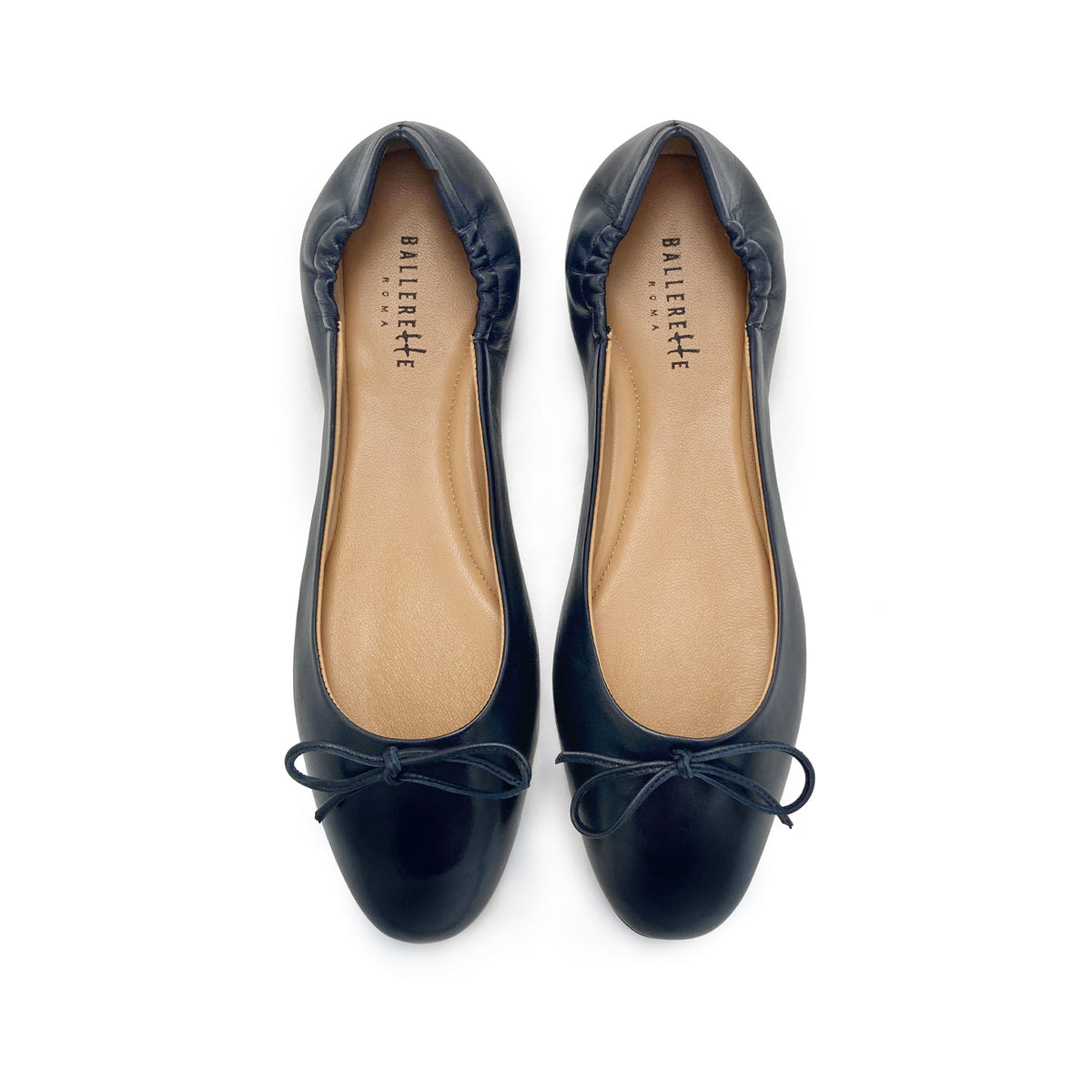 Ballerine a sacchetto blu in pelle