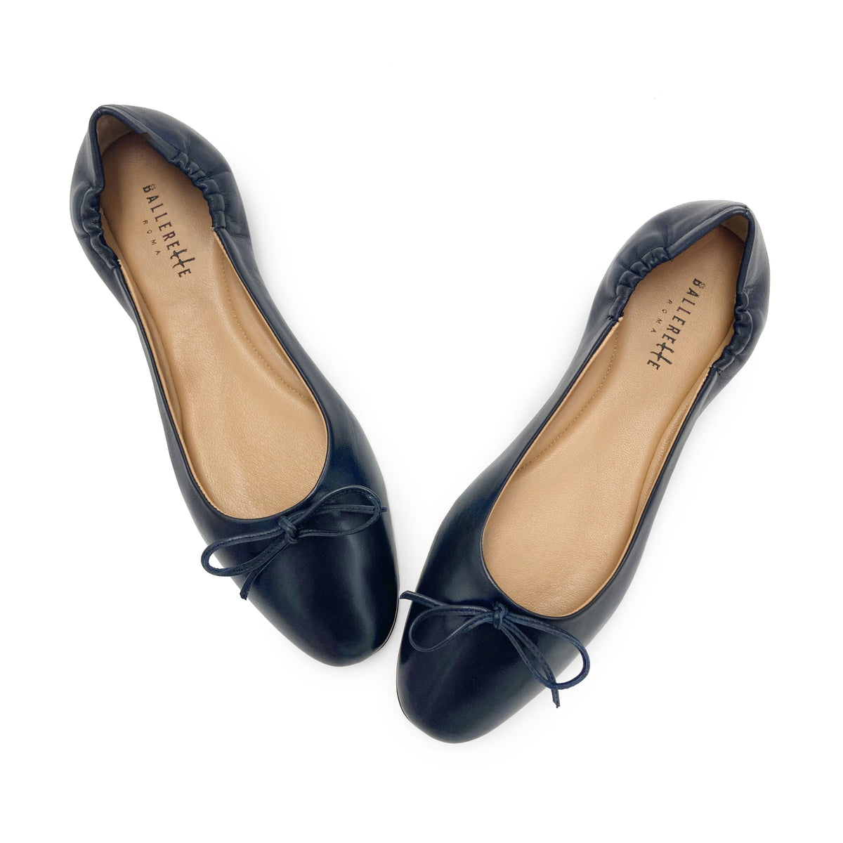 Ballerine a sacchetto blu in pelle