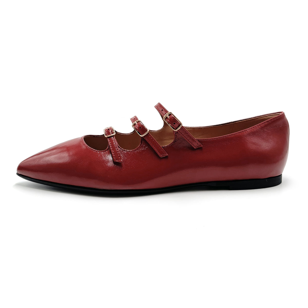 Ballerine a punta rosse lucide con cinturini