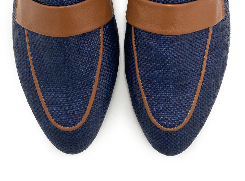 Mocassini donna estivi blu in rafia