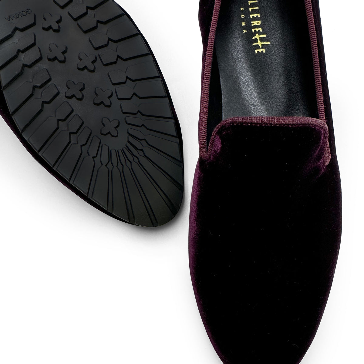 Slippers femme en velours bordeaux