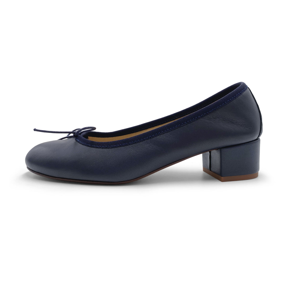 Ballerine in pelle blu con tacco alto