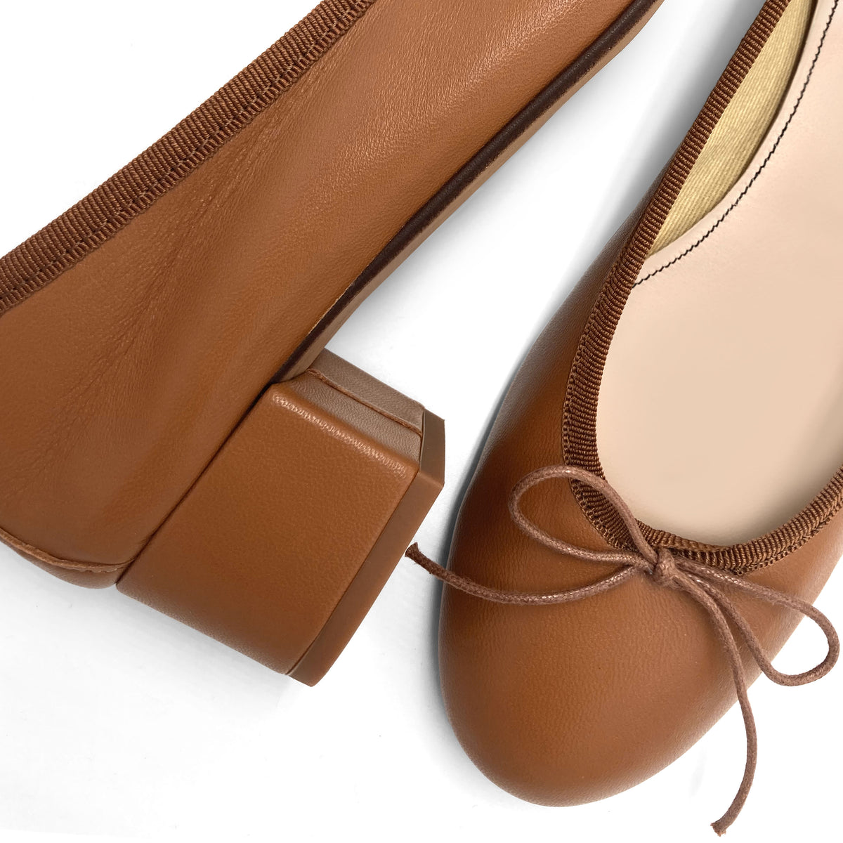 Tan leather ballet flats with heel