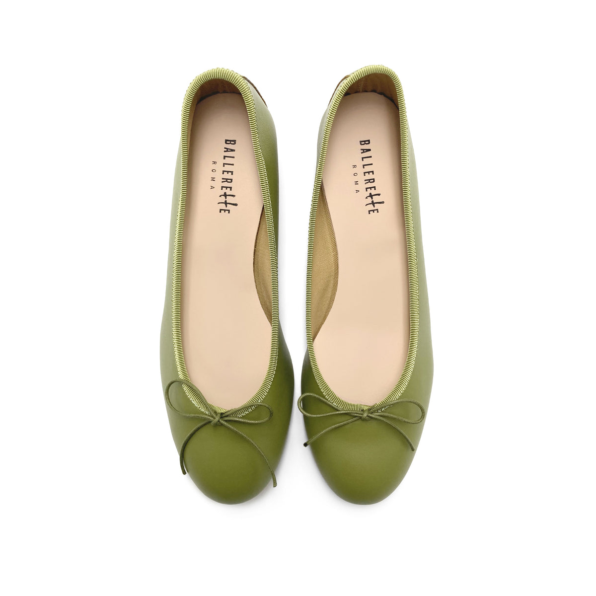 Olive green leather ballet flats with heel