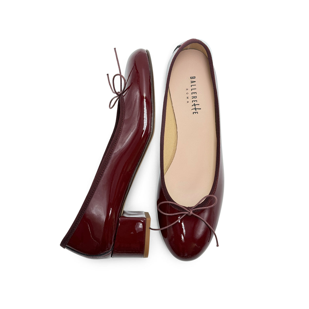 Ballerine bordeaux con tacco alto in vernice