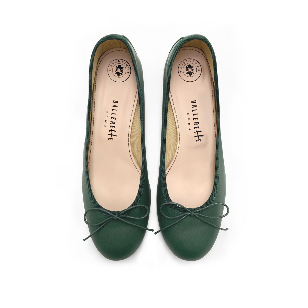 Ballerine in pelle verde bottiglia con tacco alto