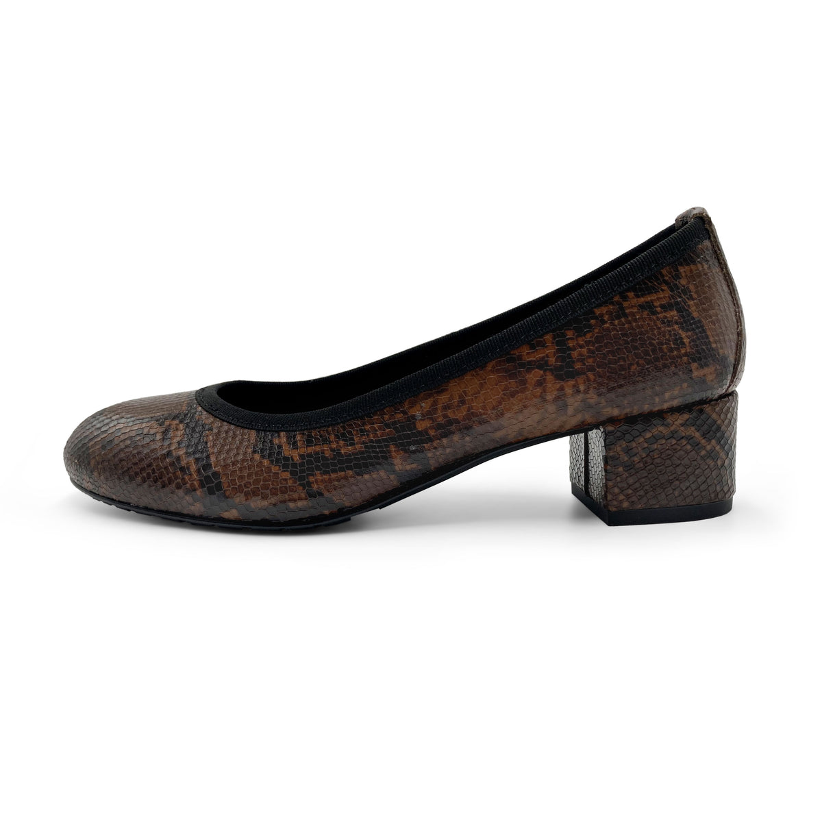 Ballerines en cuir imprimé animalier marron à talon haut  