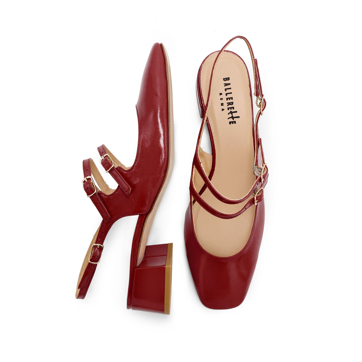 Ballerine slingback rosse in pelle lucida con tacco