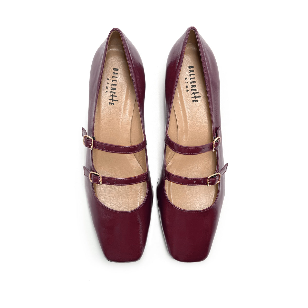 Ballerine Mary Jane bordeaux lucide con punta quadrata e cinturini