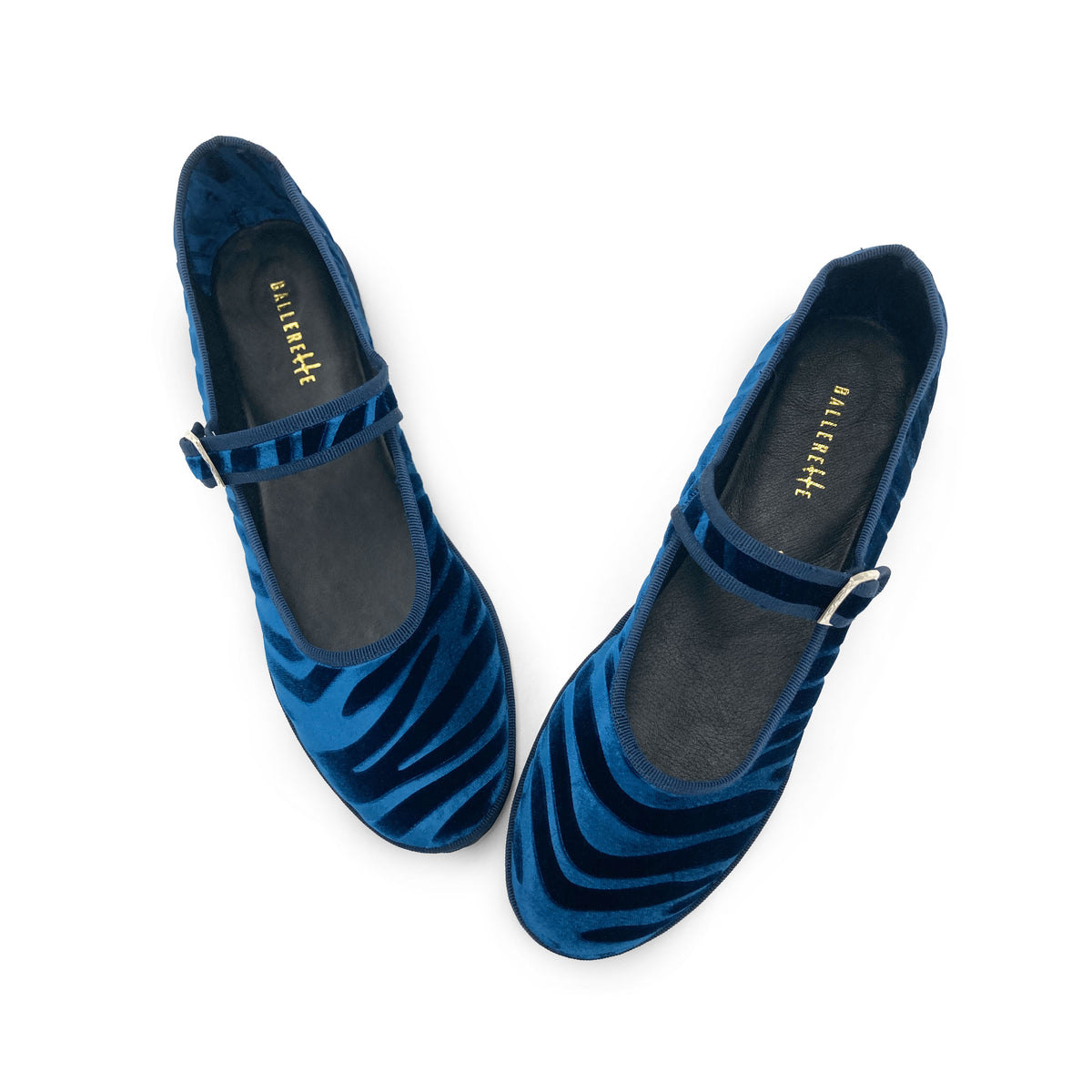 Ballerine Mary Jane friulane zebrate in velluto blu