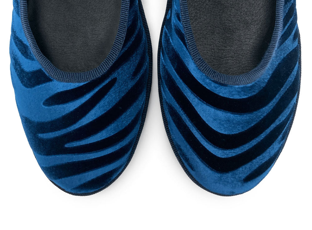 Ballerine Mary Jane friulane zebrate in velluto blu