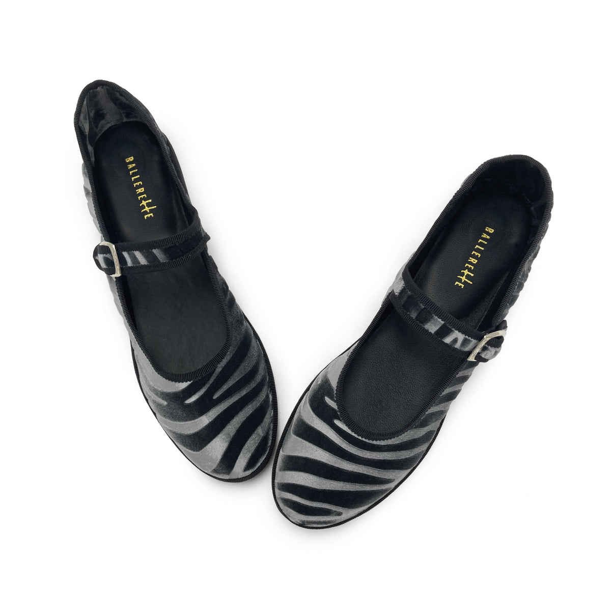 Ballerine Mary Jane friulane zebrate in velluto grigio
