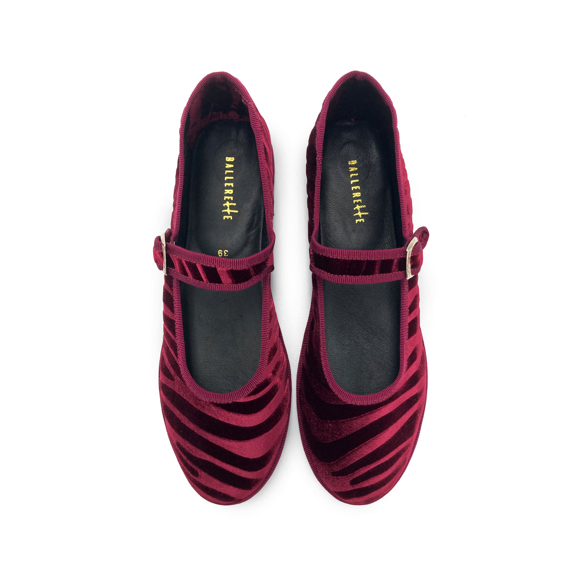 Ballerine Mary Jane friulane zebrate in velluto bordeaux
