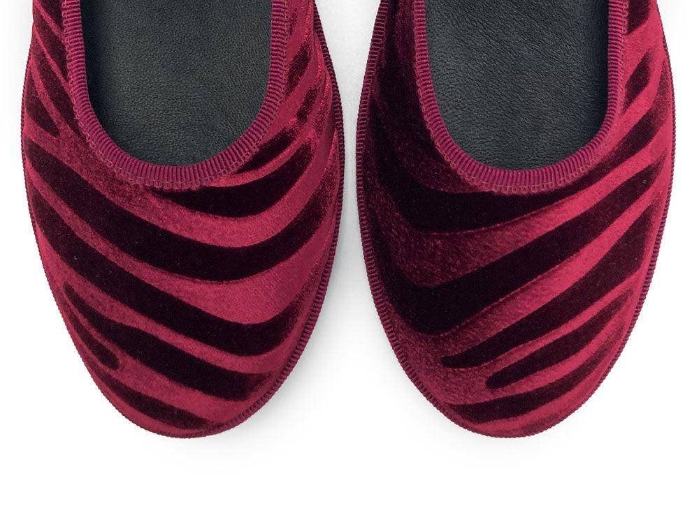 Ballerine Mary Jane friulane zebrate in velluto bordeaux