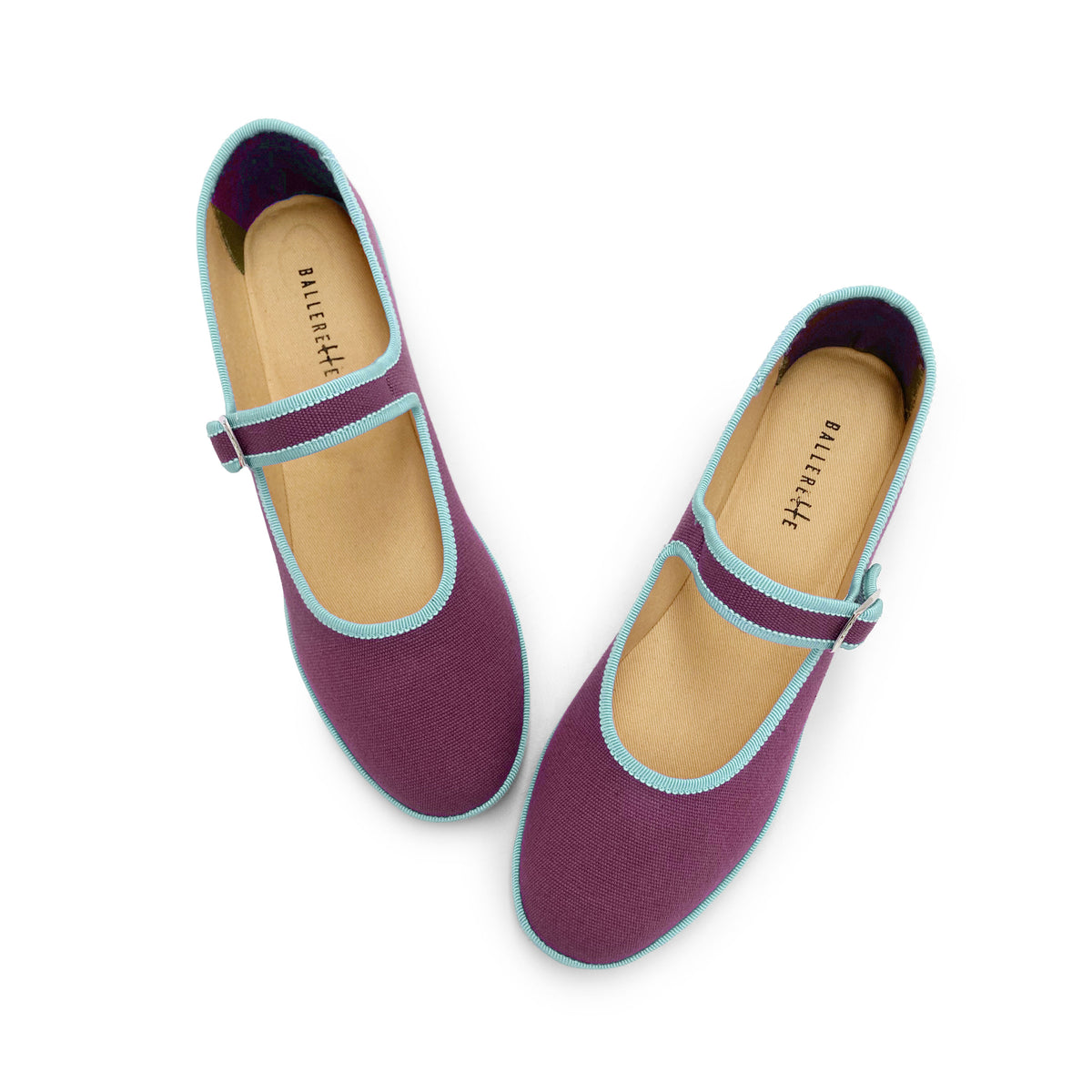 Ballerines friulane Mary Jane en coton violet avec détails bleu ciel