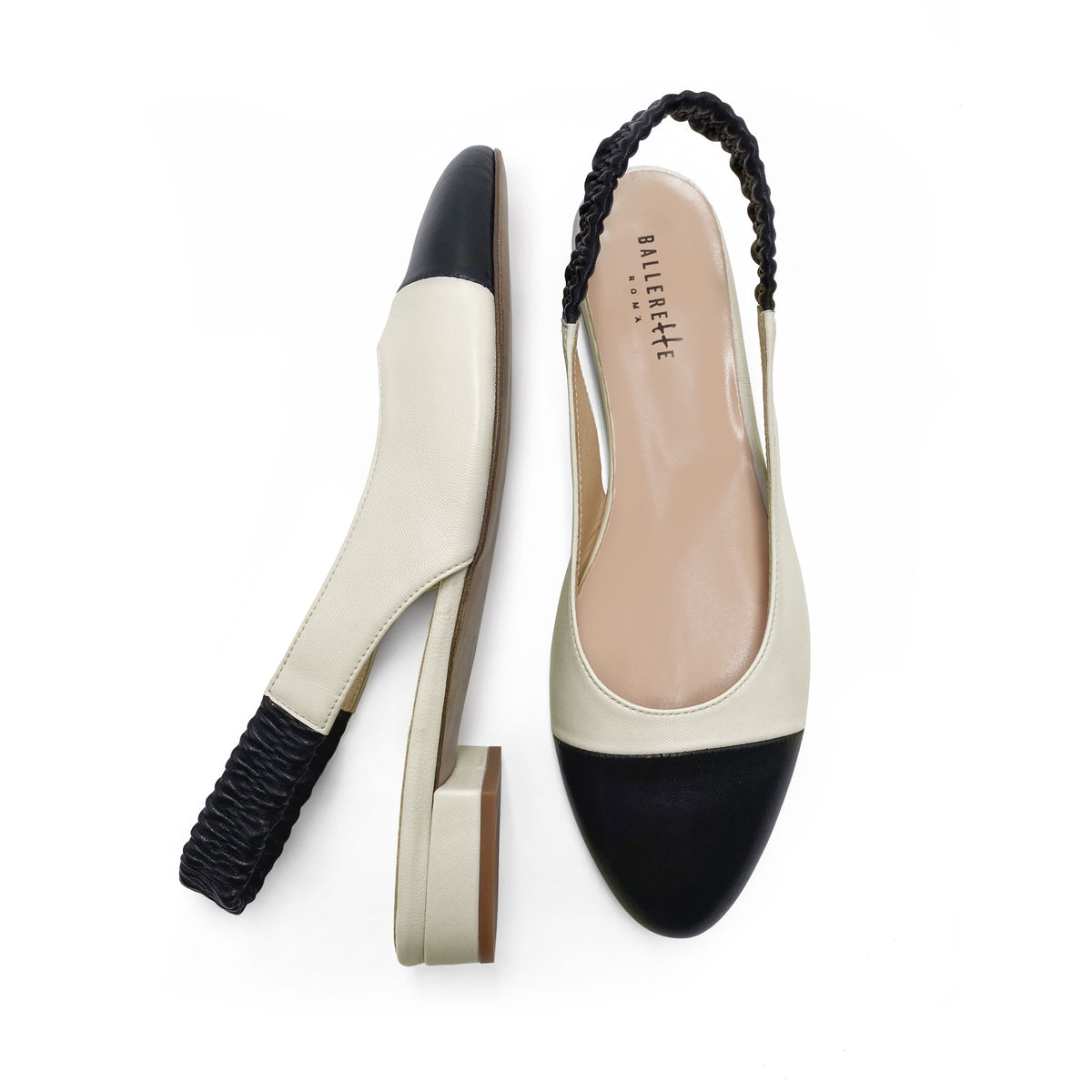 Ballerine slingback in pelle avorio e nere