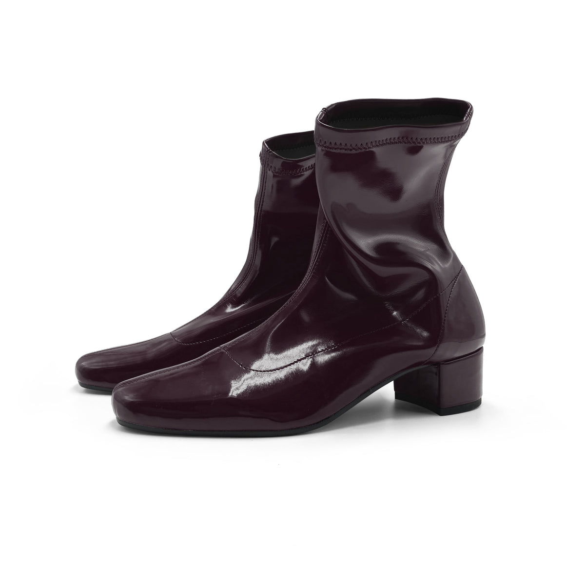 Stivaletti melanzana in vernice a calza elasticizzata