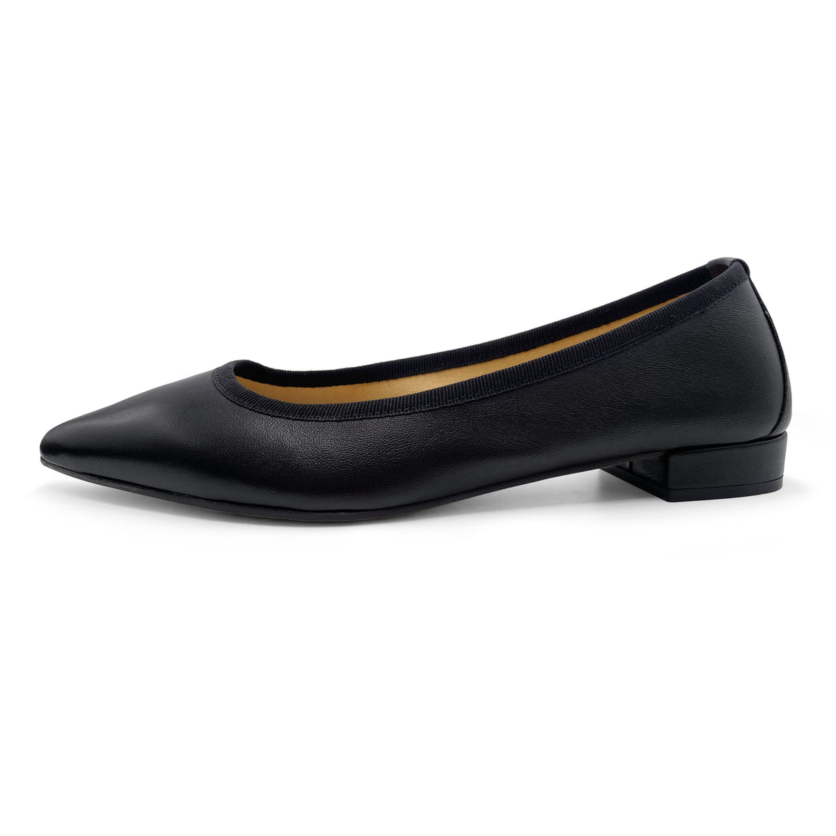 Pointed toe black leather ballet flats