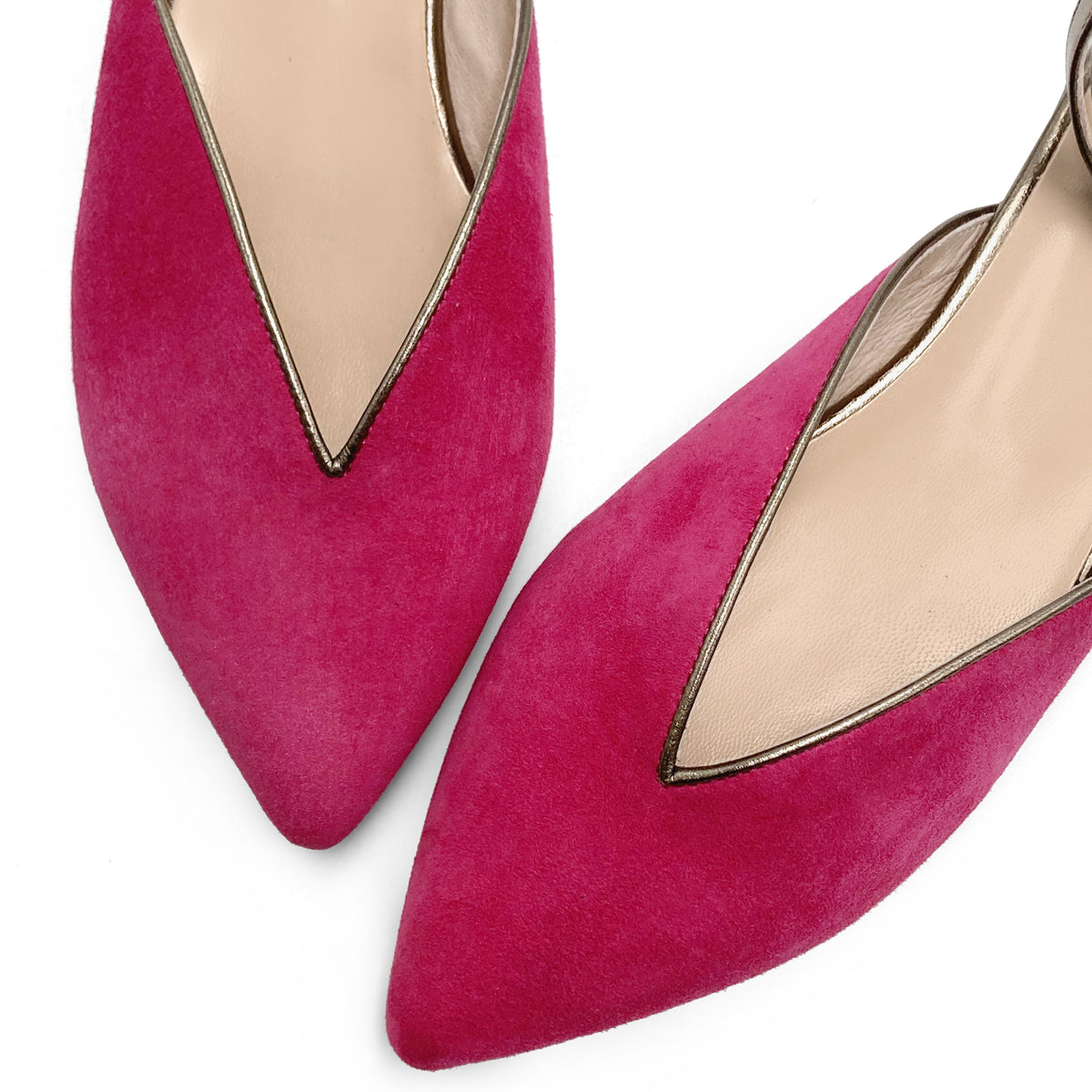 Sommer Mule Schuhe aus fuchsia Wildleder