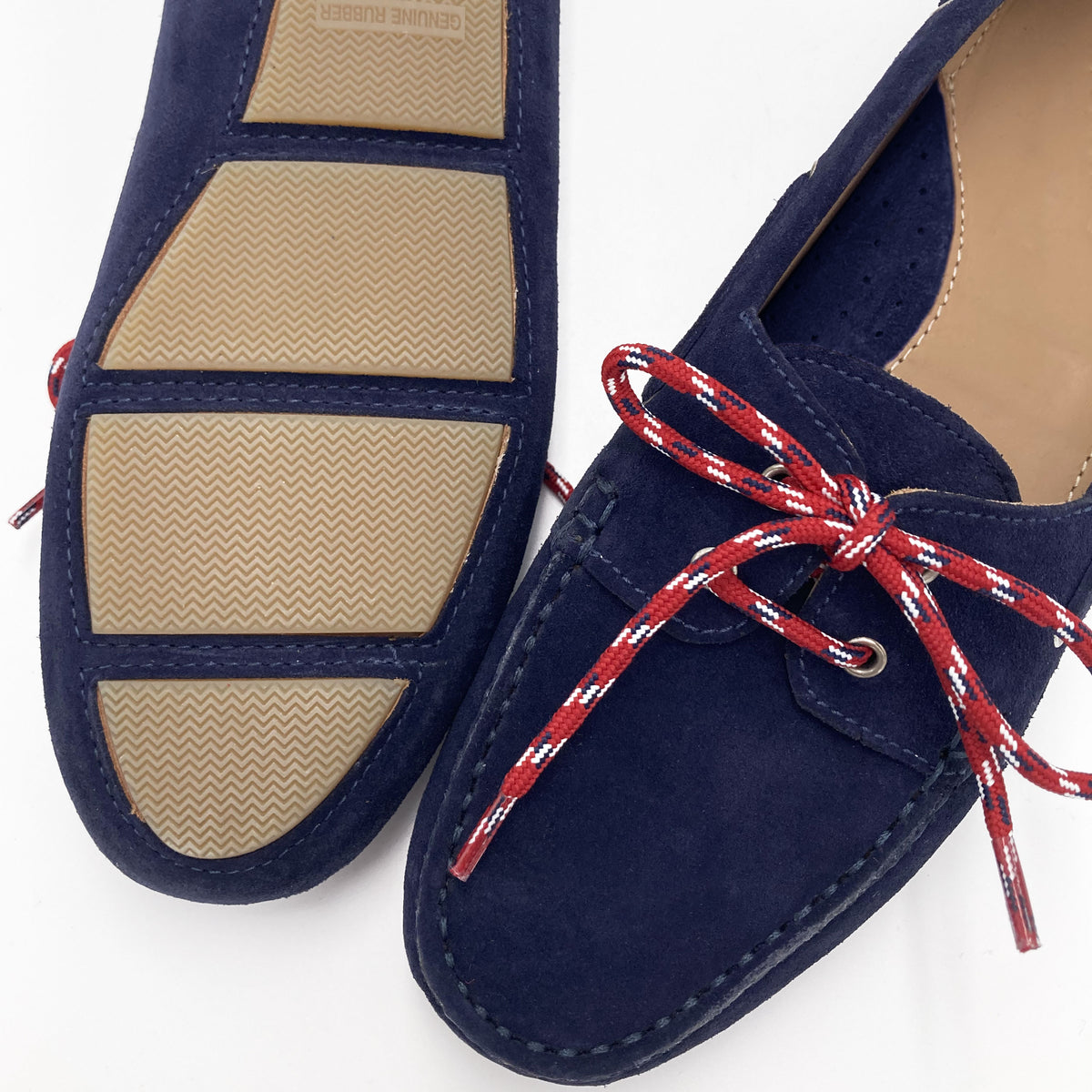 Mocassins bateau d’été pour femme en daim bleu avec lacets nautiques