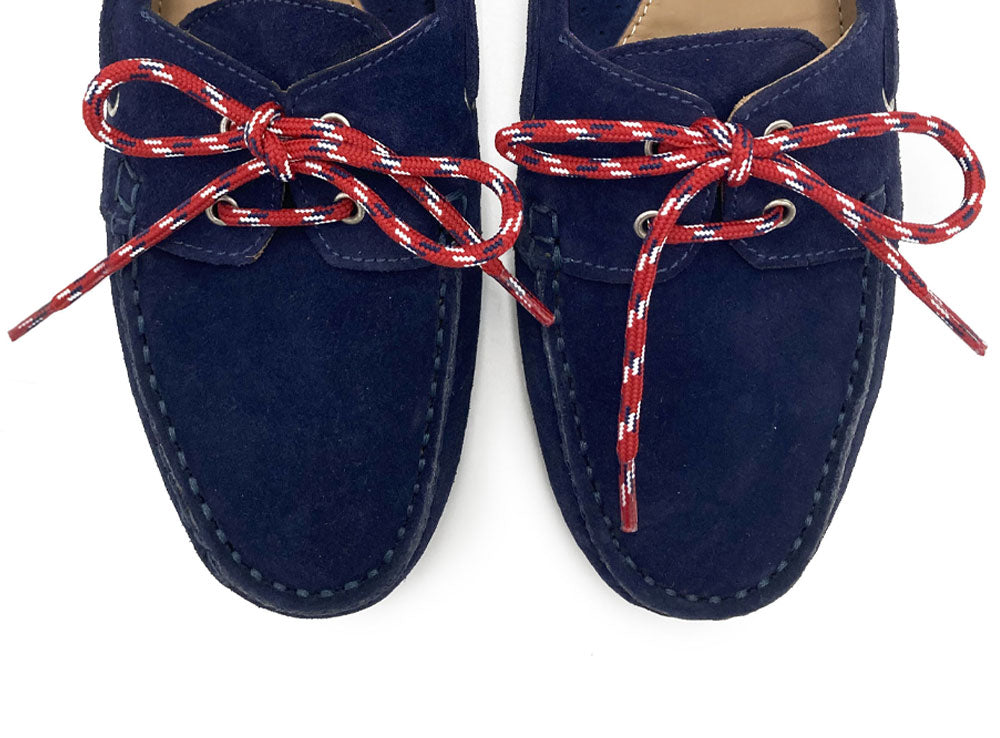 Mocassins bateau d’été pour femme en daim bleu avec lacets nautiques