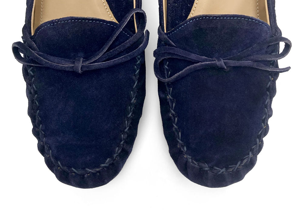Mocassini blu da donna in camoscio