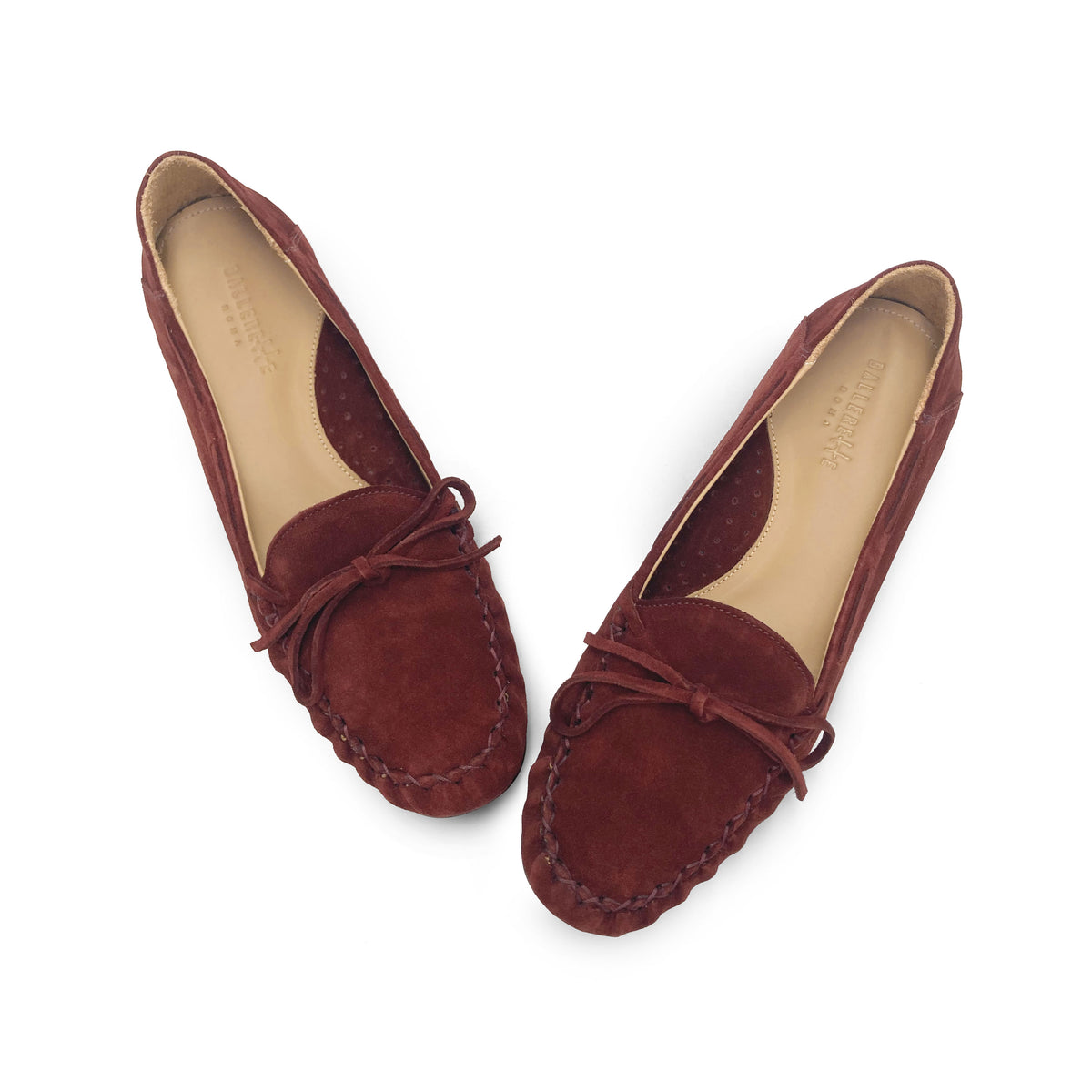 Mocassini bordeaux da donna in camoscio