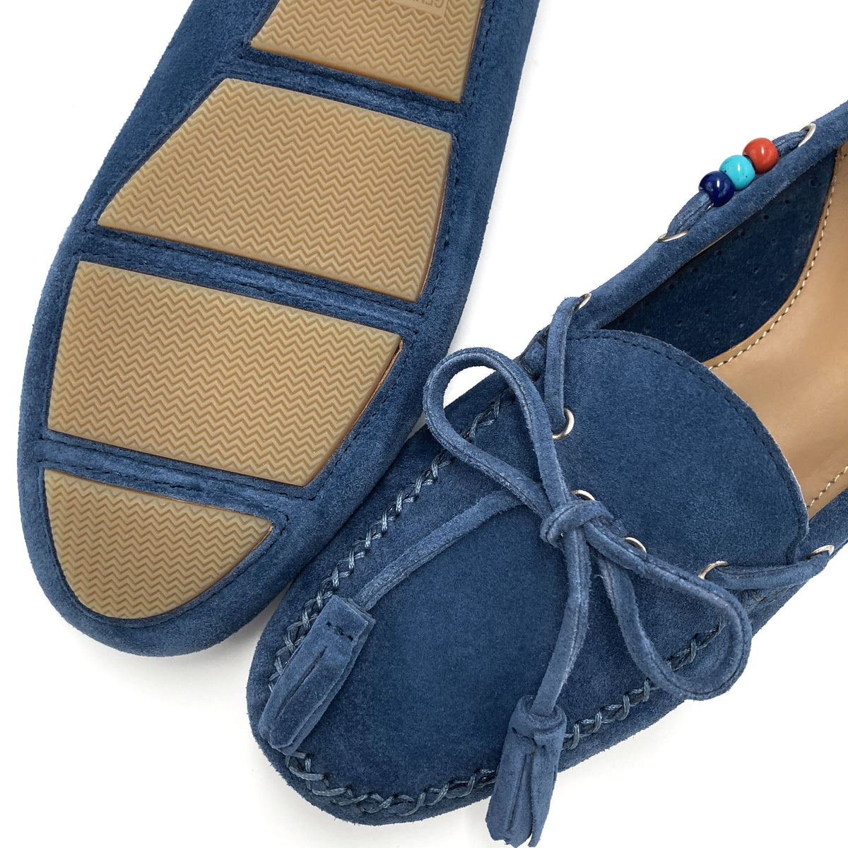 Mocassini blu jeans da donna con perline