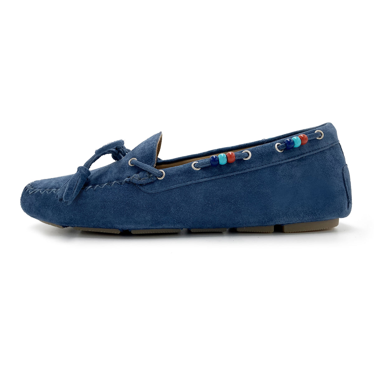 Mocassini blu jeans da donna con perline