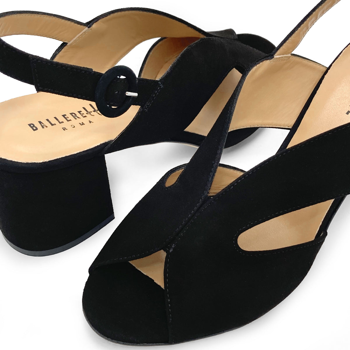 Schwarze Slingback-Pumps aus Wildleder mit Open-Toe und Absatz