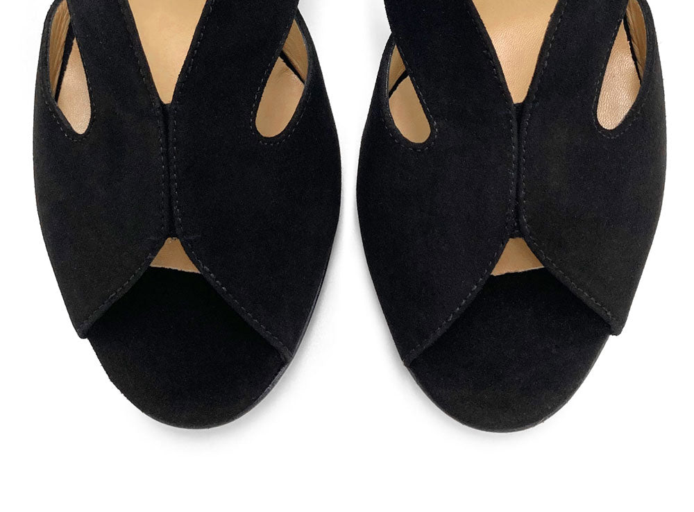 Schwarze Slingback-Pumps aus Wildleder mit Open-Toe und Absatz