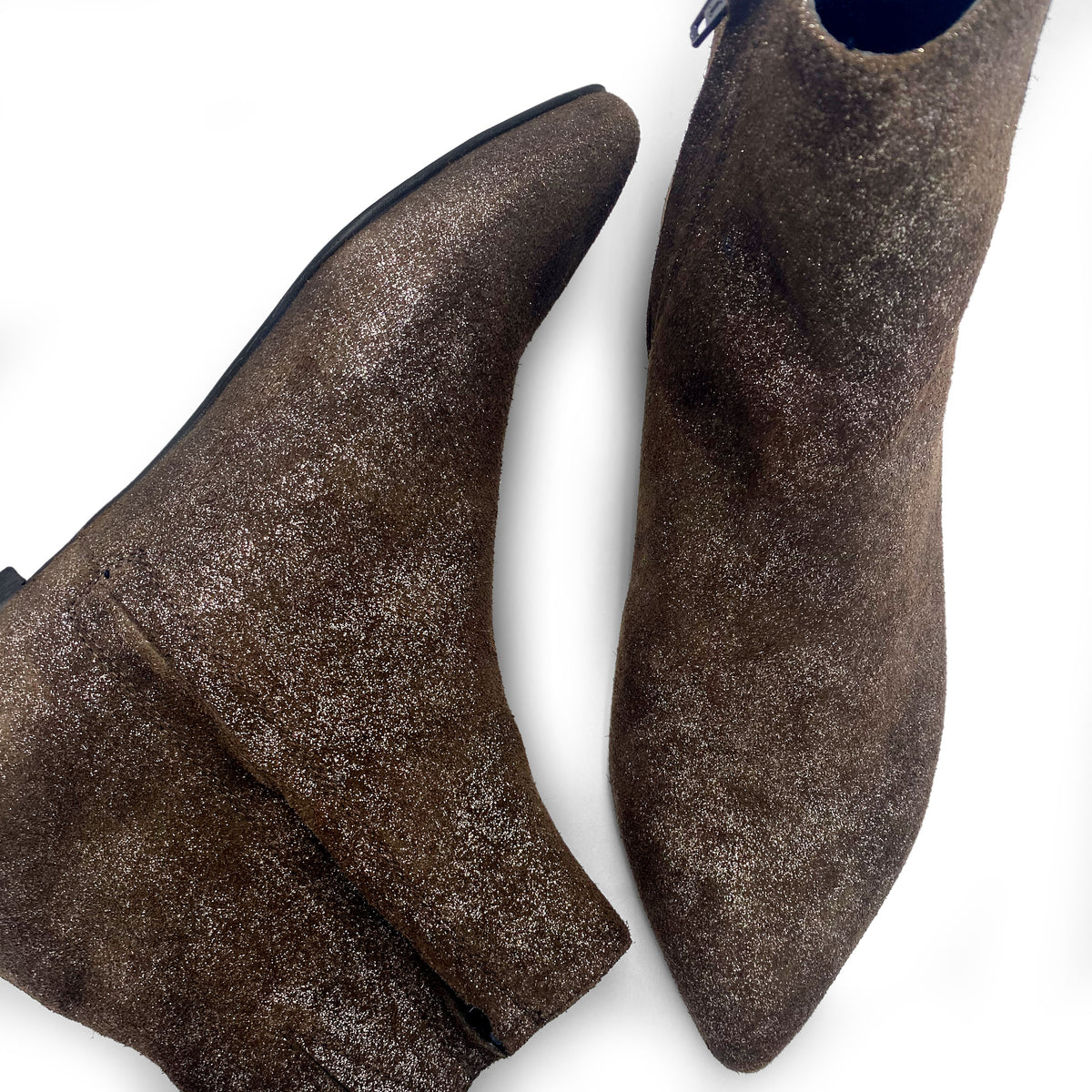 Bottines à talon intérieur en daim pailleté marron foncé