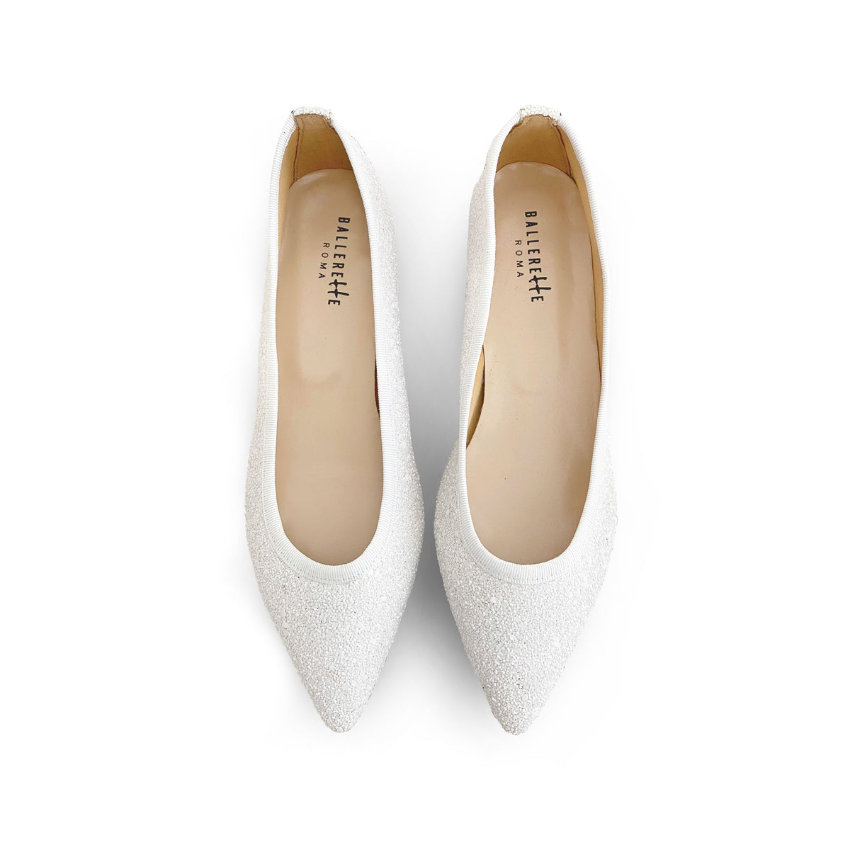 Ballerine a punta glitterate bianche