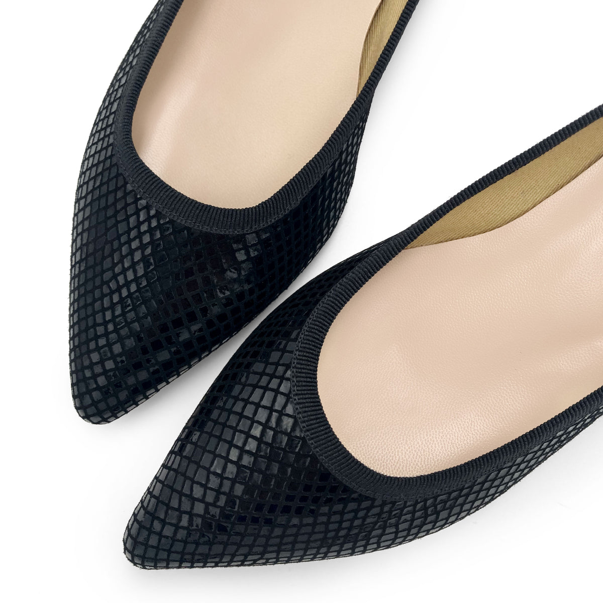 Laminierte Wildleder schwarz spitzen Tier Ballerinas