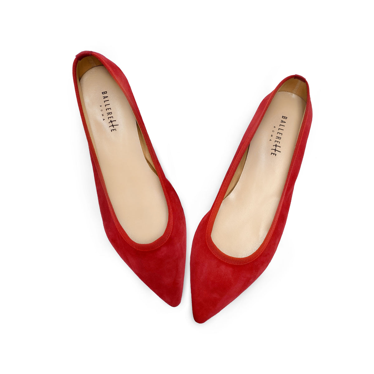 Pointed toe red suede ballet flats