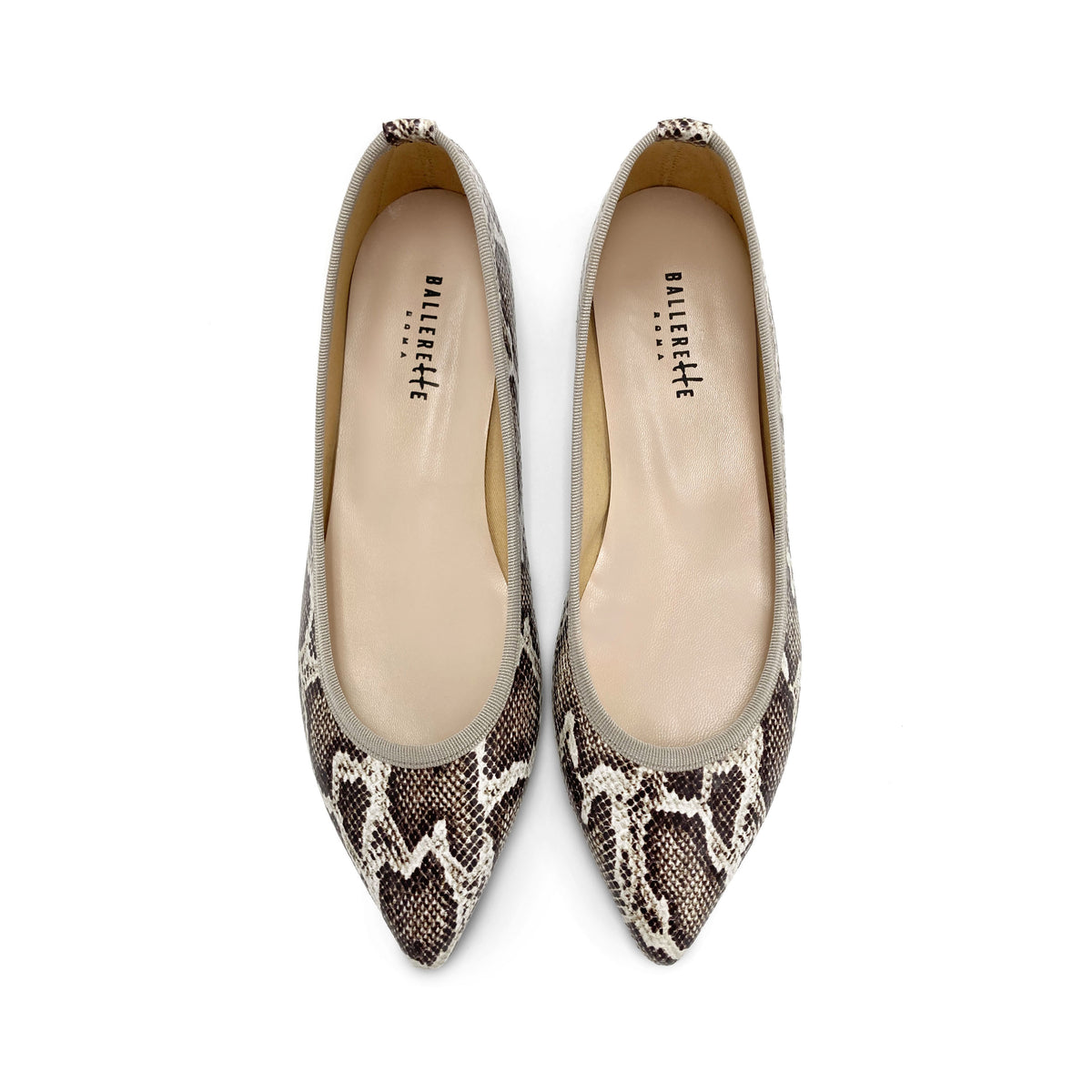 Ballerine a punta animalier pitonate in pelle