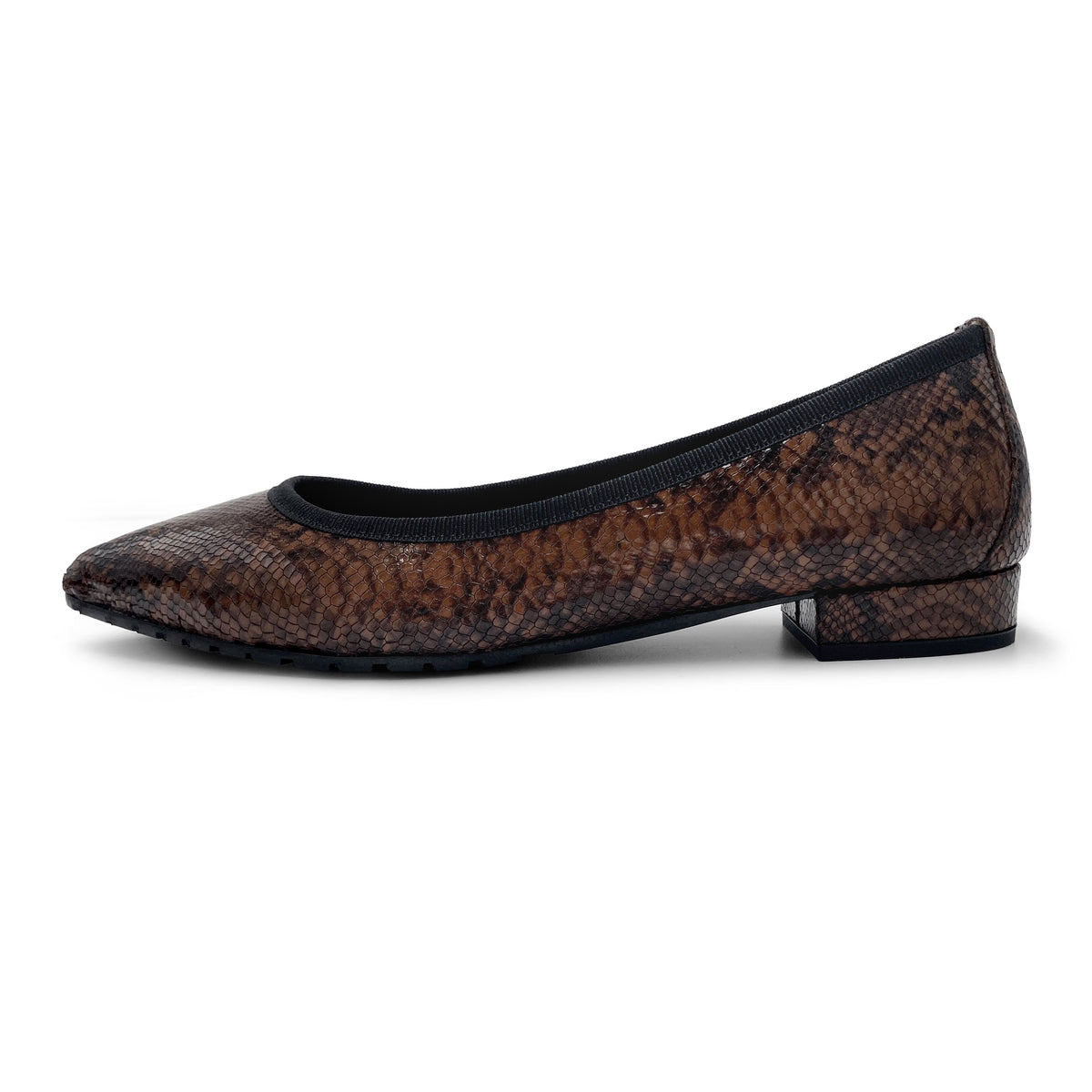 Pointed toe brown animal print leather flats